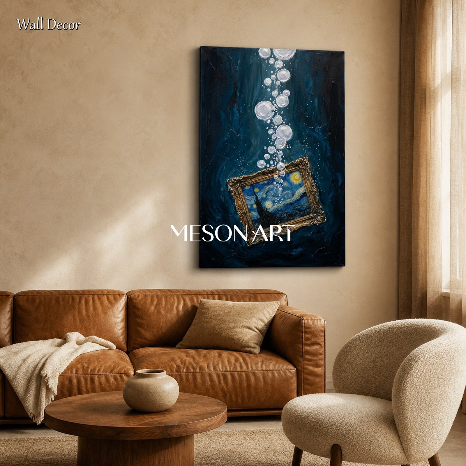 Blue And Gold Surrealism Figurative Contemporary Art Rectangular Wall Decor For Living Room By Mesonart