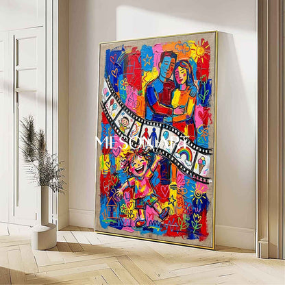 Vibrant Family Love Art With Colorful People For Living Room Decor