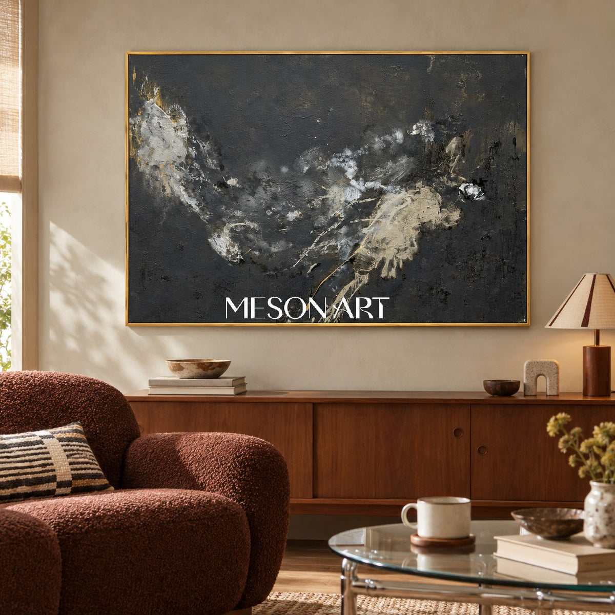 Black And Gold Abstract Art Rectangular Wall Decor Modern Mixed Media Painting Original Artist By Mesonart