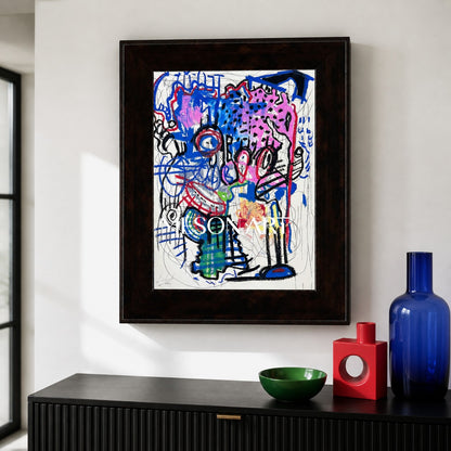 Blue And Pink Contemporary Figurative Painting Original Artist Rectangular Wall Art For Living Room By Mesonart