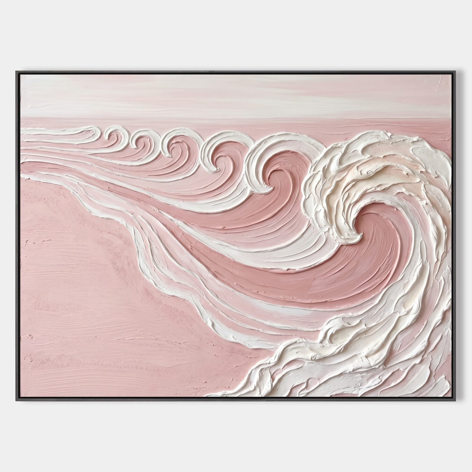 Pink And White Textured Wave Art For Modern Bedroom Decor