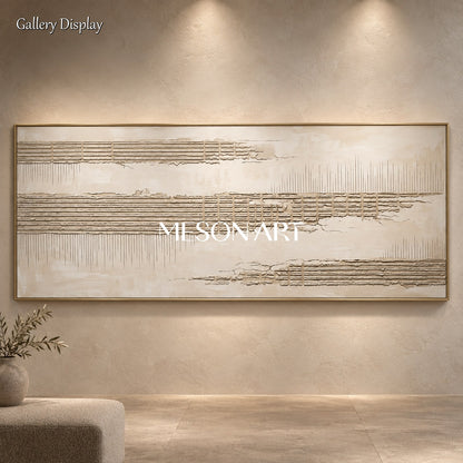 Beige Textured Painting Panoramic Wall Art For Living Room Original Artist Hand Painted By Mesonart