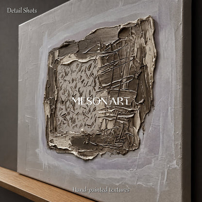 Minimalist Textured Abstract Art In Beige And Gray For Modern Home Decor