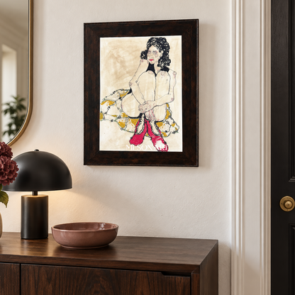 Beige And Red Abstract Figurative Painting Original Artist Hand Painted Rectangular Wall Art For Living Room By Mesonart