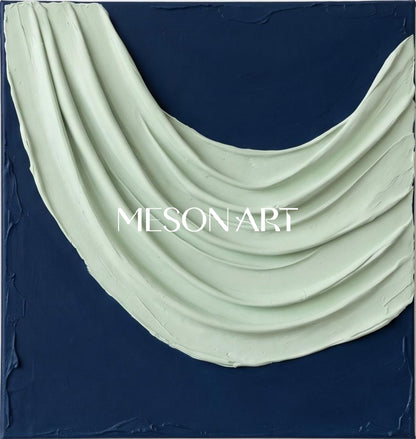 Blue And White Sculptural 3D Textured Organic Modern Wall Art Square Canvas By Mesonart