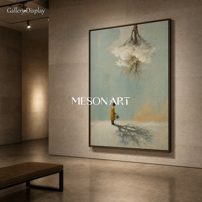 Minimalist Surreal Oil Painting With Inverted Tree For Modern Living Room Or Executive Office Decor