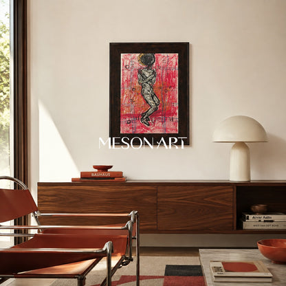 Red And Black Figurative Portrait Painting Contemporary Art Rectangular Wall Decor For Living Room By Mesonart