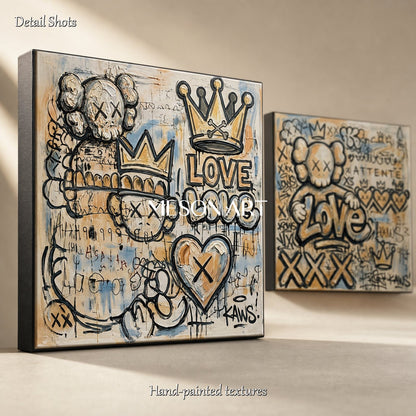 Urban Pop Art Graffiti Painting With Crown And Heart Motifs For Modern Living Room Decor