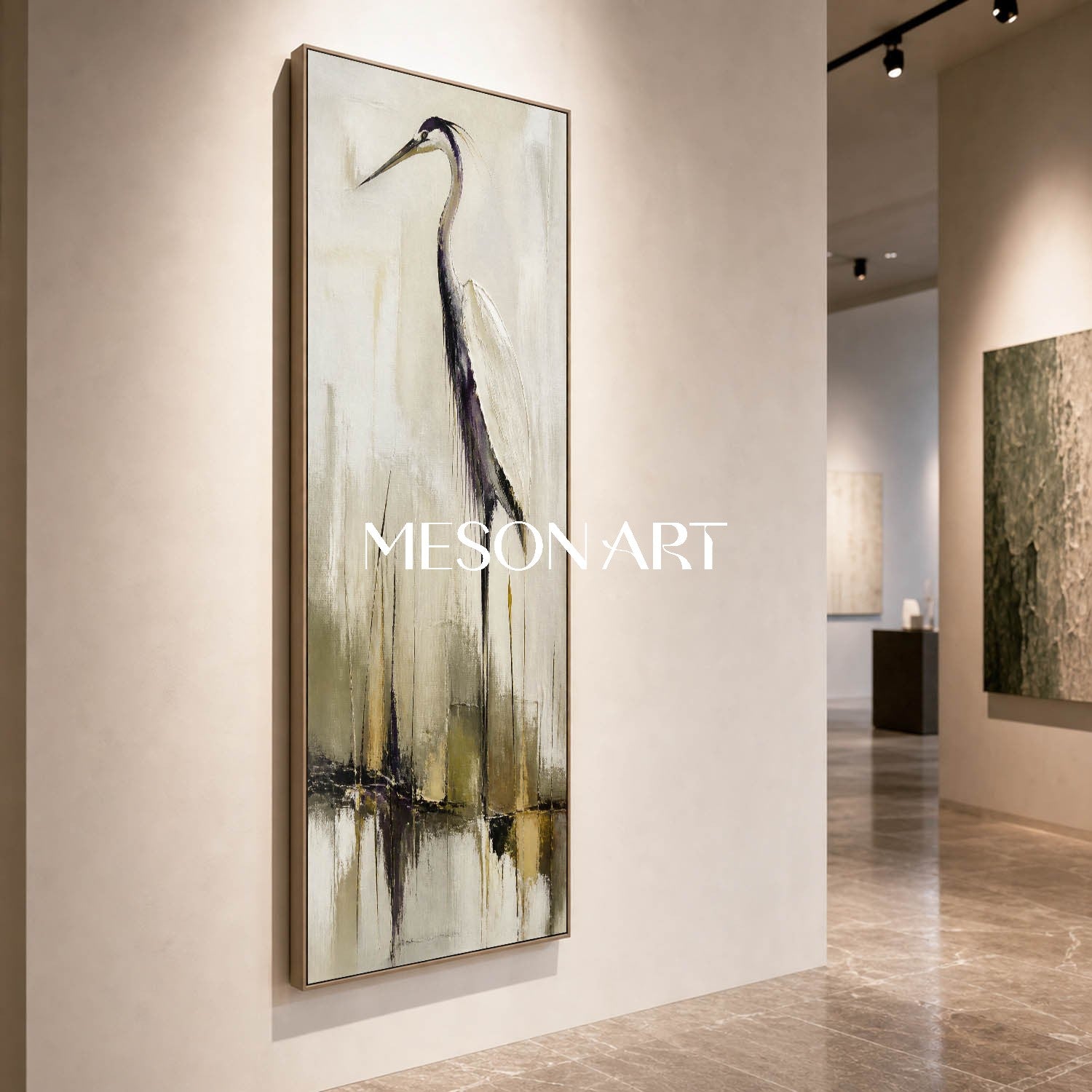Minimalist Heron Painting Abstract Bird Canvas Art For Modern Home Decor