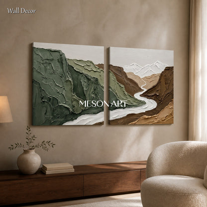 Green And Brown Landscape Painting Rectangular Impasto Textured Contemporary Art Original Artist By Mesonart
