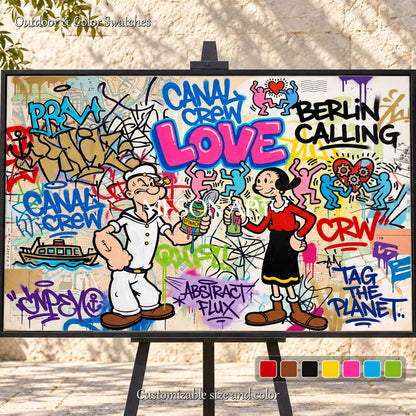 Blue And Red Graffiti Wall Art Rectangular Popeye Original Artist Hand Painted By Mesonart