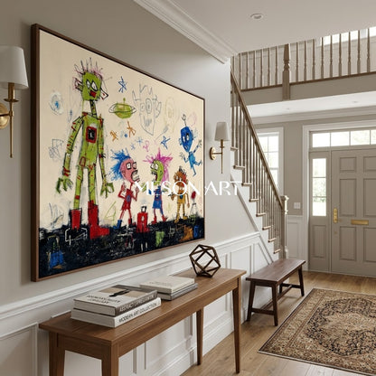 Vibrant Pop Art Graffiti Painting With Cartoon Characters For Modern Living Room Decor