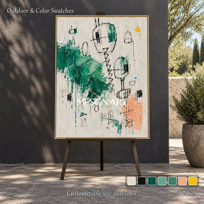 Green And White Abstract Painting Original Artist Modern Street Wall Art Square Canvas By Mesonart