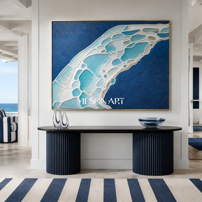 Azure Lagoon Flow Abstract Ocean Art With Textured Impasto For Coastal Living Room Decor