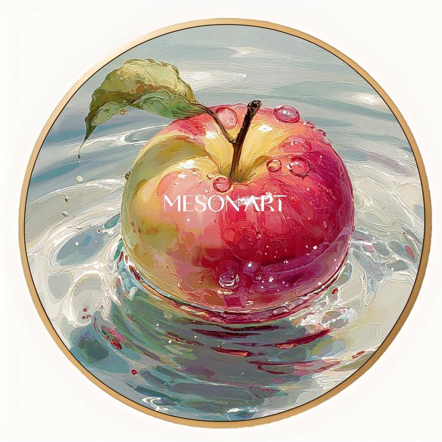 Round Apple Oil Painting on Canvas – Hand-Painted Kitchen Wall Art