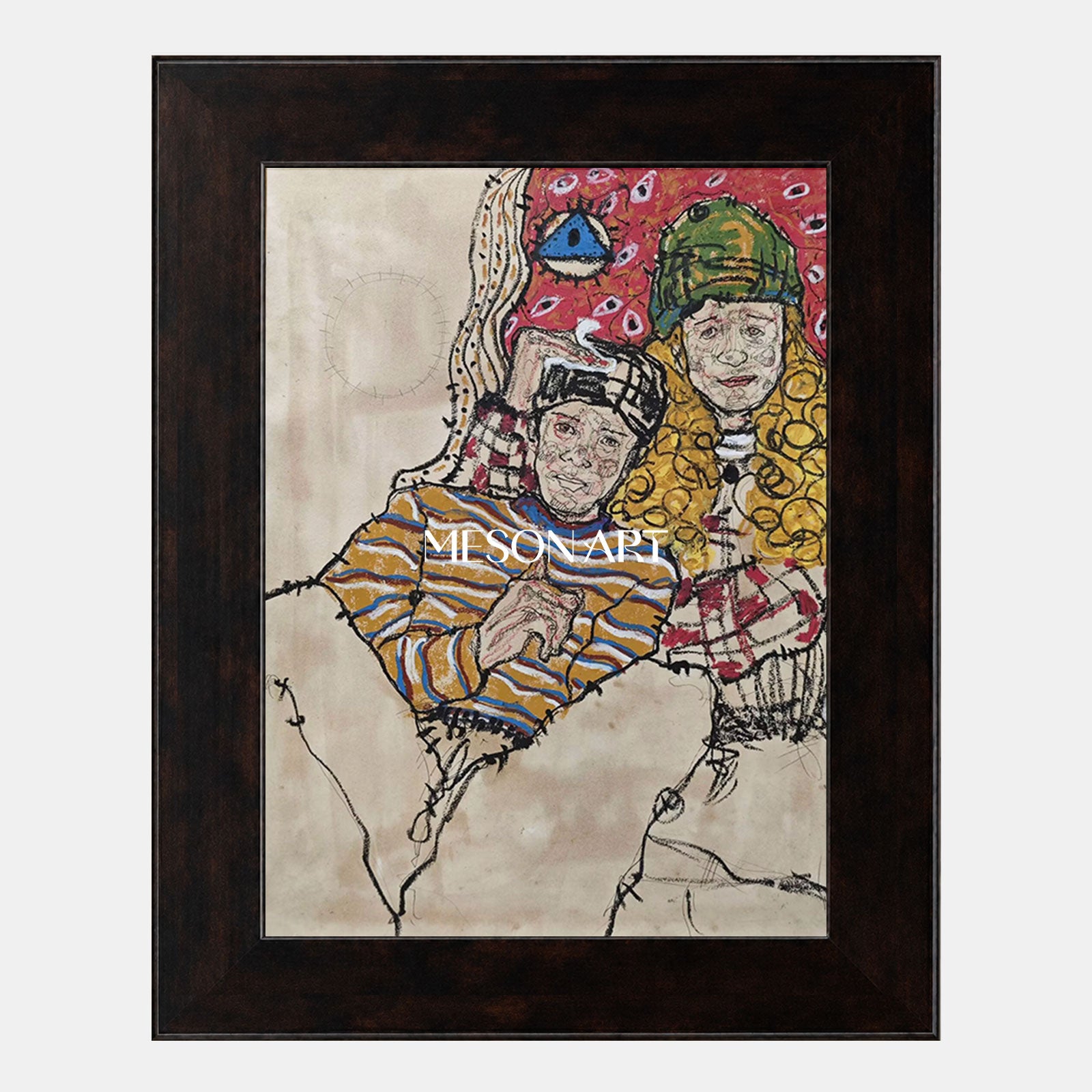 Abstract Expressionist Figure Painting In Beige And Red For Modern Living Room Decor