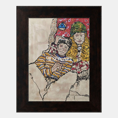 Abstract Expressionist Figure Painting In Beige And Red For Modern Living Room Decor