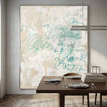 Soft Beige Minimalist Canvas Hand Painted Scribble Wall Art Decor
