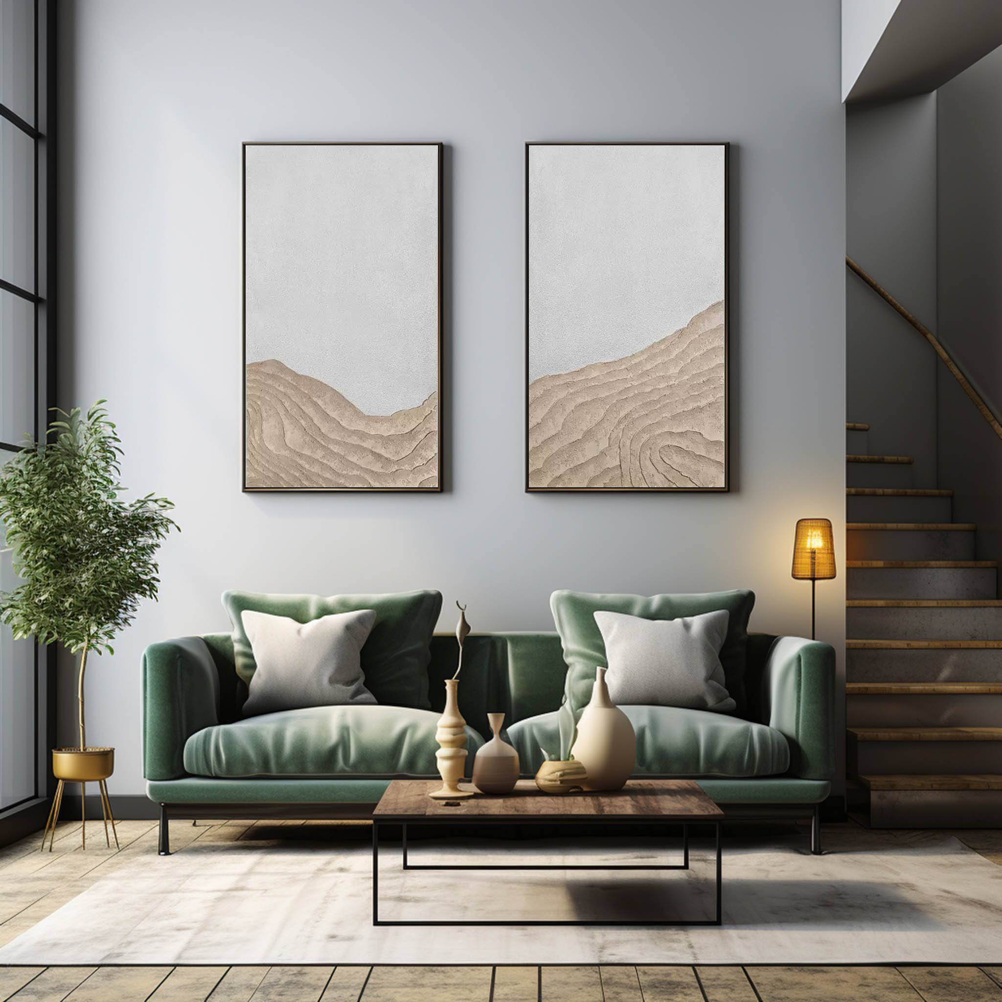 Brown and White Texture Painting Set of 2 Brown and White Minimalist Canvas Wall Art Wabi Sabi Art