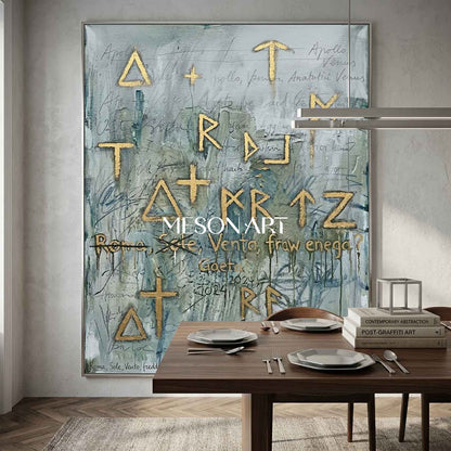 Gray-Green Neo Expressionist Art Statement Framed Canvas Living Room