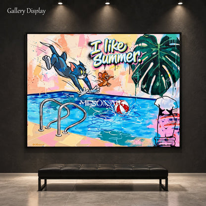 Blue And Pink Pop Culture Cartoon Graffiti Art Rectangular Wall Decor By Mesonart