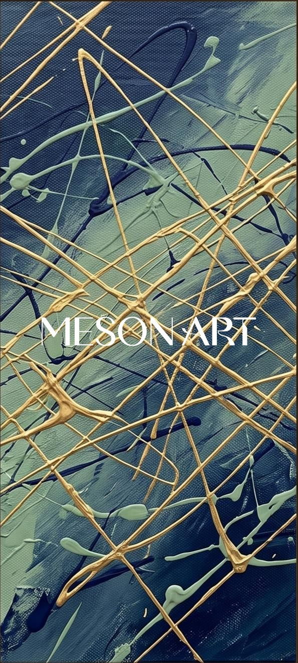 Blue And Gold Abstract Expressionism Painting Rectangular Wall Art For Living Room By Mesonart