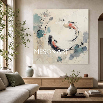 Minimalist Koi Fish Painting Abstract Canvas Wall Art For Modern Living Room Entryway Decor