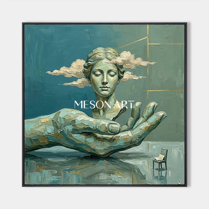 Surrealist Sculpture Painting With Gold Accents For Modern Living Room Decor