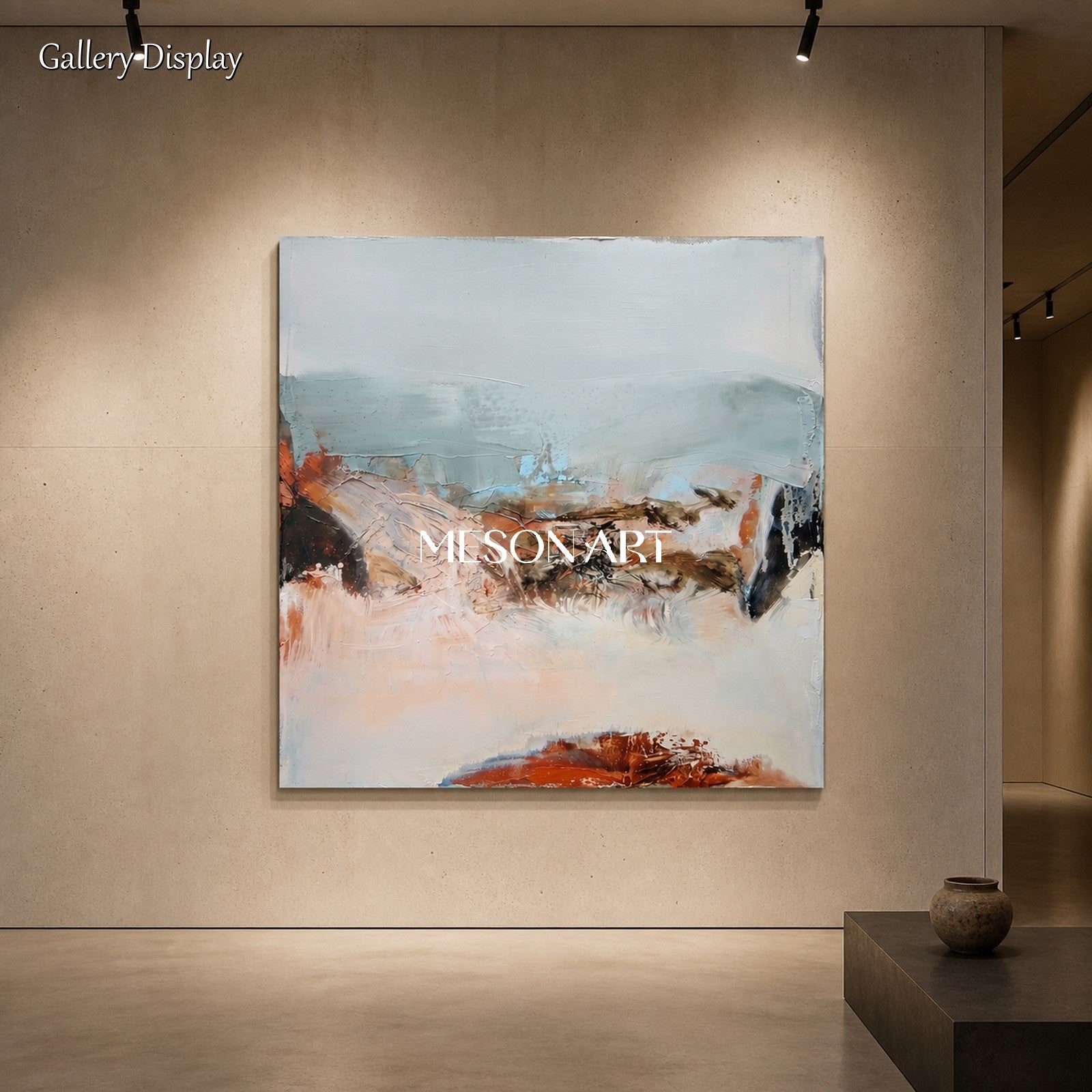 Blue And Beige Painting Modern Abstract Landscape Contemporary Art Square Wall Decor For Living Room By Mesonart