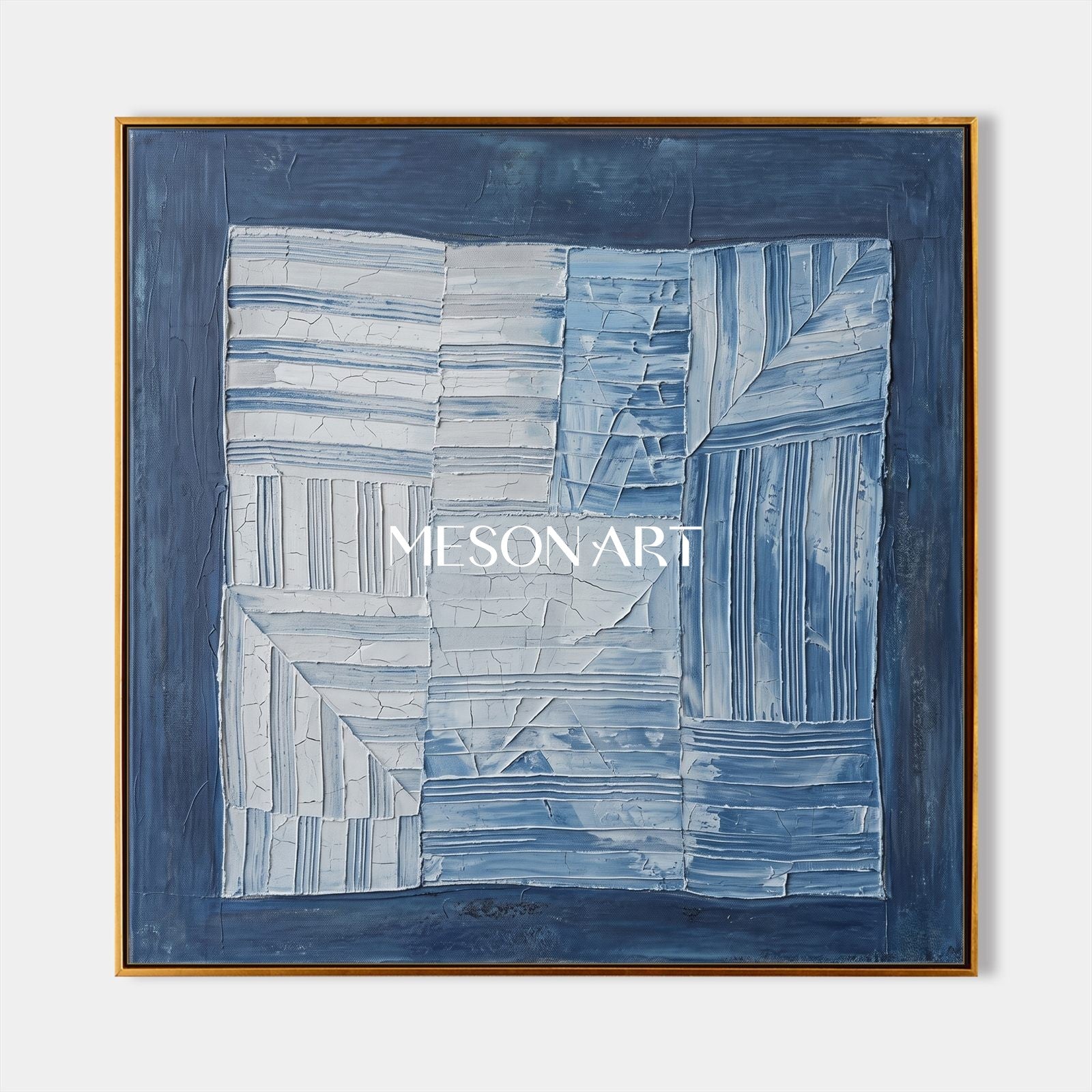 Blue Abstract Wall Art With Textured Relief For Wabi-Sabi Home Decor