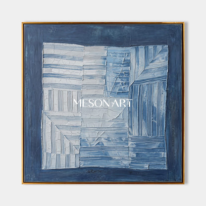 Blue Abstract Wall Art With Textured Relief For Wabi-Sabi Home Decor