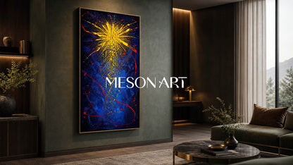 Dynamic Blue And Yellow Abstract Explosion Art For Modern Living Room Decor