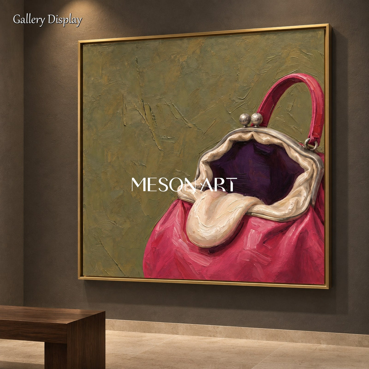 Pink And Green Surrealist Bag Painting Square Wall Art Original Artist Hand Painted By Mesonart