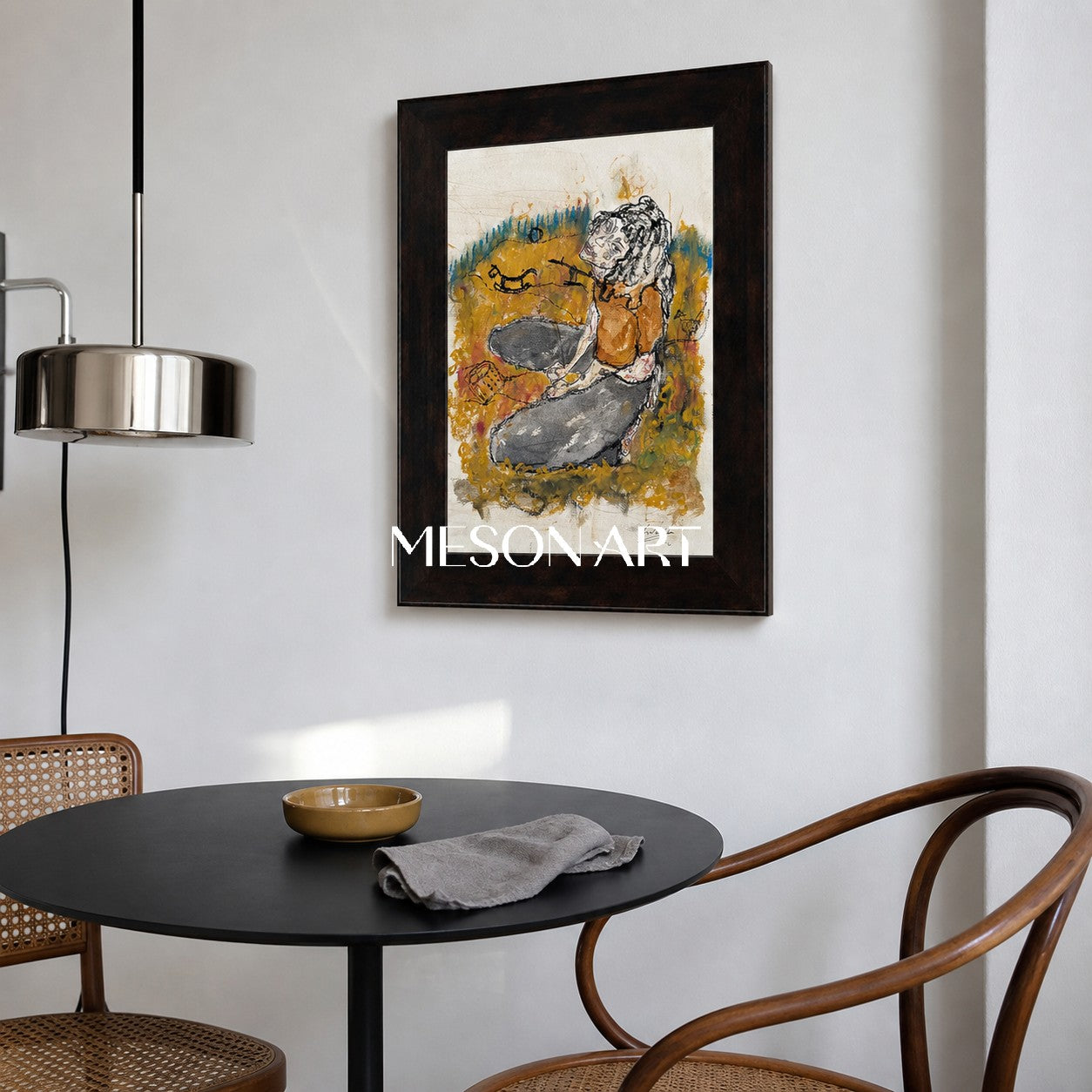 Brown And Orange Contemporary Figurative Painting Rectangular Wall Art Original Artist Fine Artwork By Mesonart