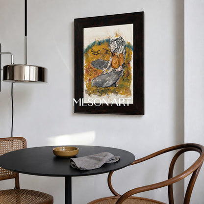 Brown And Orange Contemporary Figurative Painting Rectangular Wall Art Original Artist Fine Artwork By Mesonart