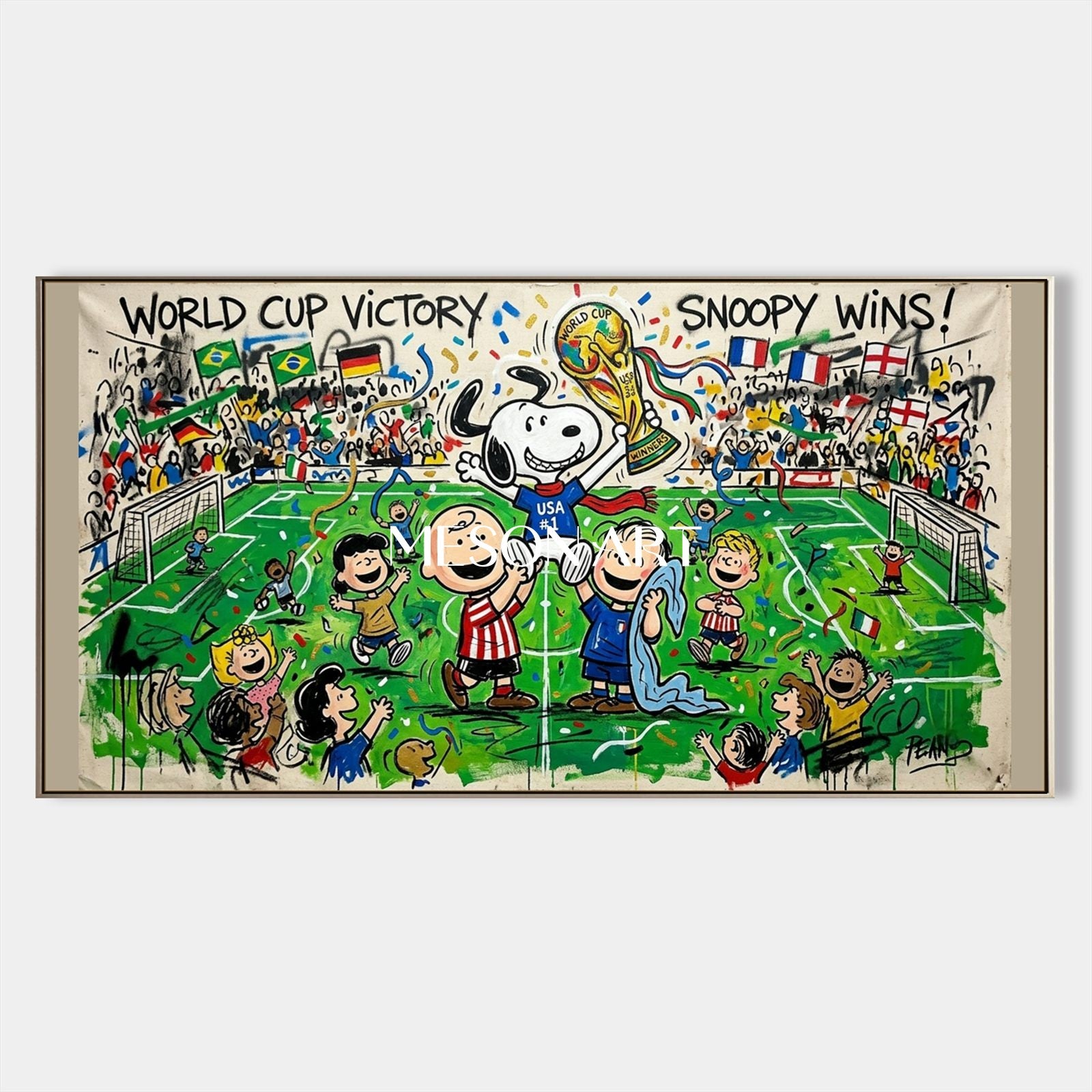 Snoopy World Cup Victory Pop Art Painting For Modern Living Room And Game Room Decor