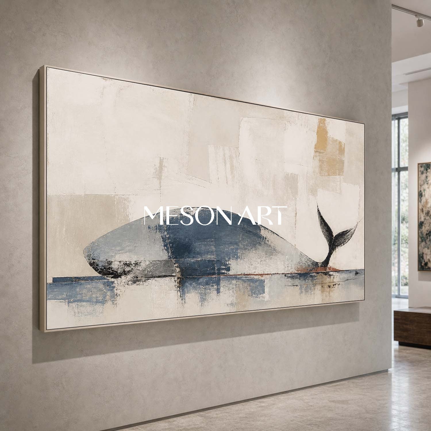 Large Minimalist Whale Oil Painting Abstract Canvas Wall Art Decor For Modern Living Room Bedroom