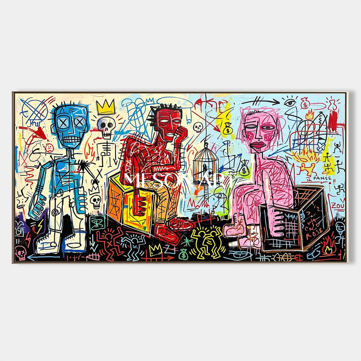 Red And Blue Graffiti Art Large Panoramic Painting Original Artist Hand Painted By Mesonart