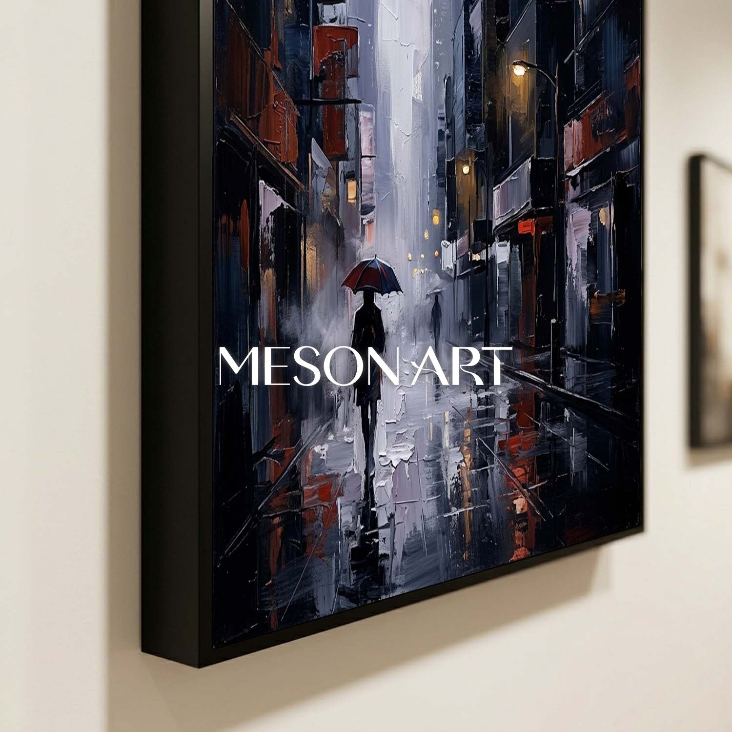 Abstract City Street Painting With Plaster Texture For Modern Living Room Decor