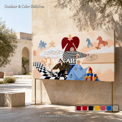 Abstract Art Deco Painting With Surreal Figures For Modern Living Room Decor