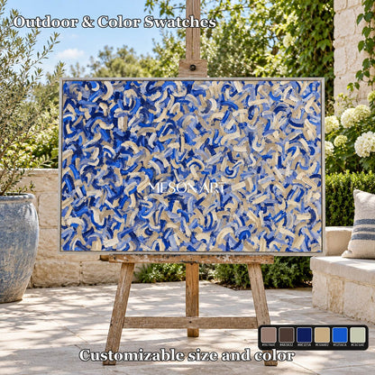 Blue And Beige Abstract Impasto Palette Knife Rectangular Wall Art Original Artist By Mesonart