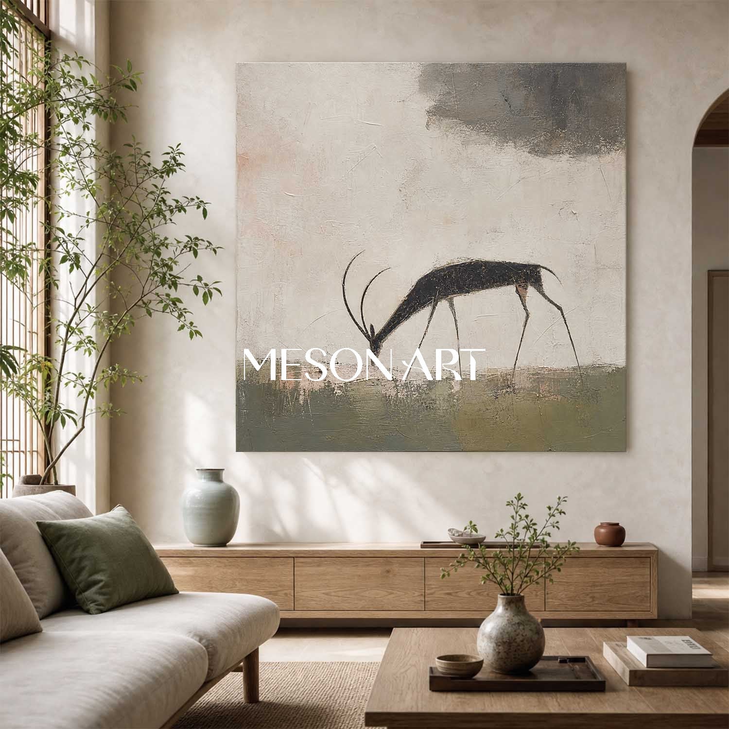 Minimalist Antelope Painting Abstract Animal Wall Art For Modern Living Room Decor