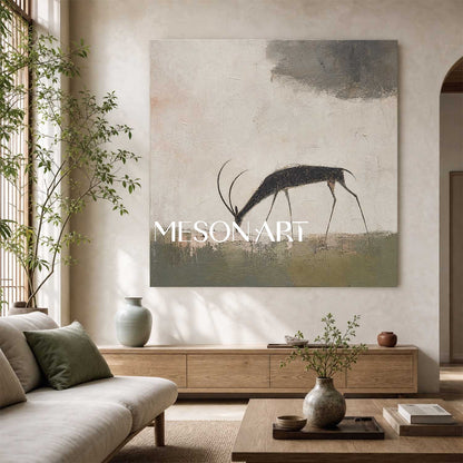 Minimalist Antelope Painting Abstract Animal Wall Art For Modern Living Room Decor