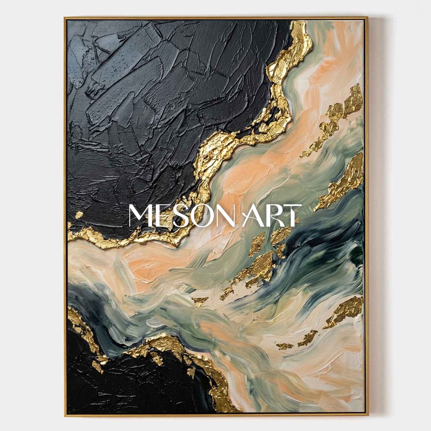 Gilded Tides Abstract Plaster Art With Gold Accents For Living Room Decor