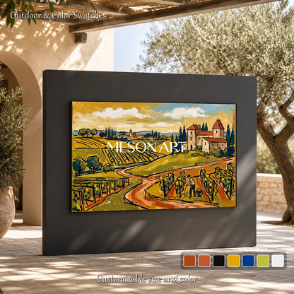 Gold And Green Wine Countryside Contemporary Figurative Original Painting Rectangular Wall Art For Dining Room By Mesonart