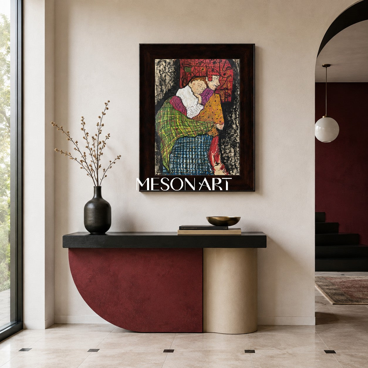 Green And Red Contemporary Painting Original Artist Hand Painted Rectangular Wall Art For Living Room By Mesonart