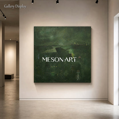 Emerald Silence Original Green Abstract Landscape Painting With Gold Frame For Modern Living Room And Home Office Decor