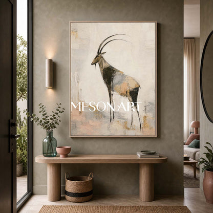 Abstract Antelope Wall Art Gold Beige Modern Animal Painting For Living Room Decor