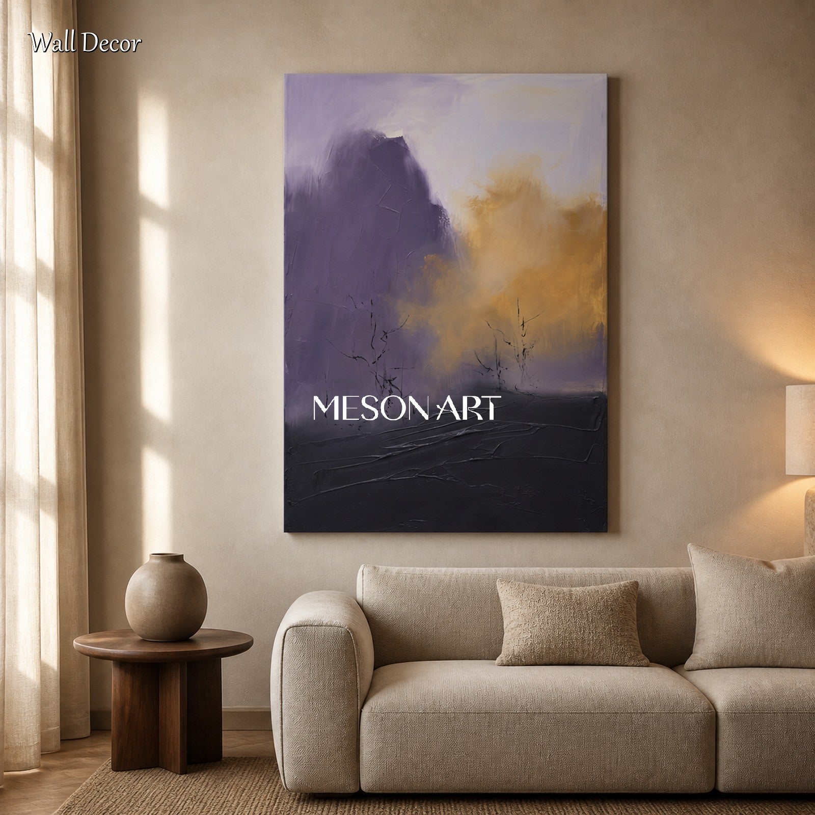Purple And Gold Abstract Landscape Painting Rectangular Wall Art Modern Contemporary Original Artist By Mesonart