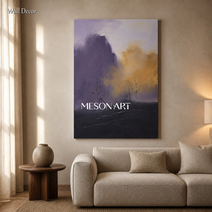 Purple And Gold Abstract Landscape Painting Rectangular Wall Art Modern Contemporary Original Artist By Mesonart